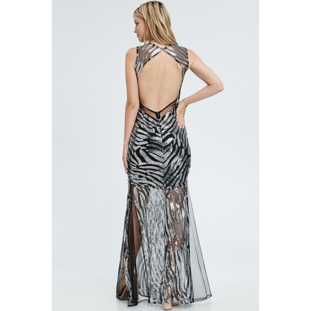 Silver Sequins Mesh Mermaid Maxi Dress - Picture 5 of 5